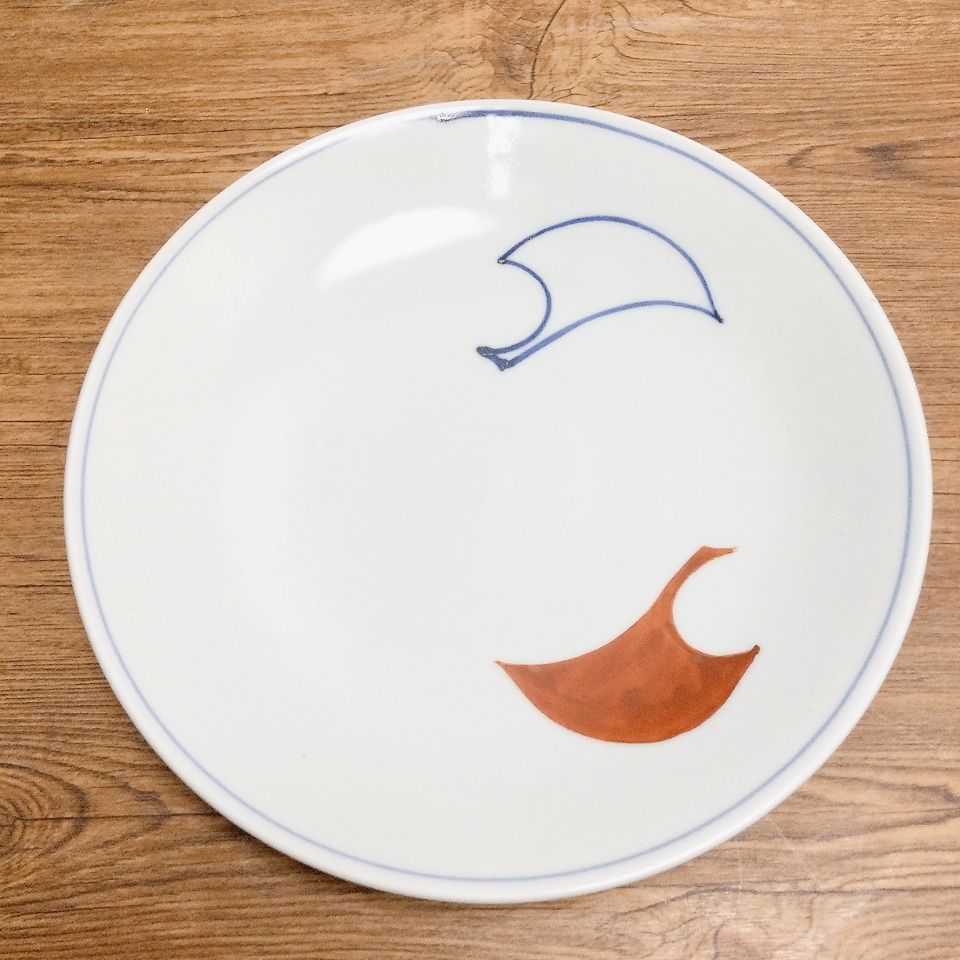 3668 【旧家蔵出】人間国宝 加藤卓男 幸兵衛窯 染付 一葉絵 八寸皿 約