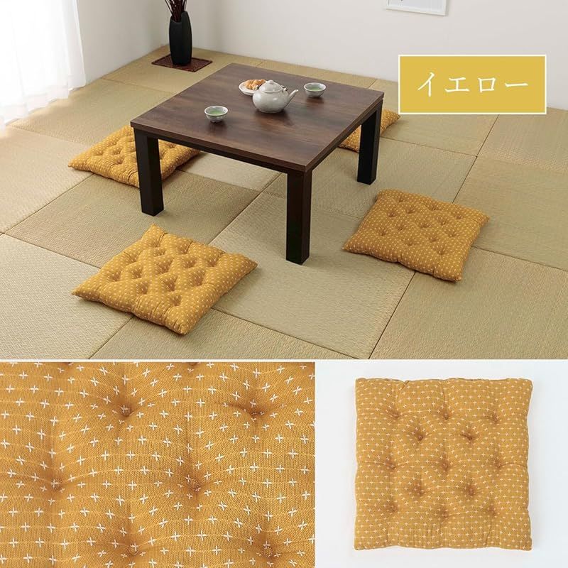 在庫限り】イケヒコ 座布団 日本製 刺し子調 小座布団 ネイビー