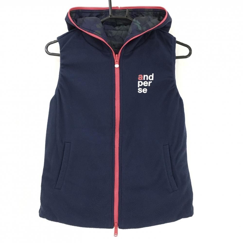 美品】アンパスィ 中綿リバーシブルベスト ネイビー×グリーン カモフラ