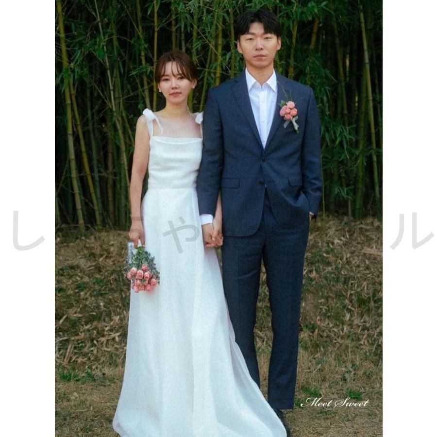 ウェディングドレス ロングドレス Aラインドレス オーガンジー ノースリーブ ワンピース 二次会 結婚式 前撮り ブライダル 花嫁 ウエディン