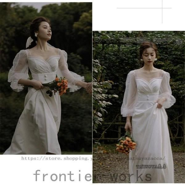 ウエディングドレス白二次会チュールaライン購入格安安い前撮りドレス