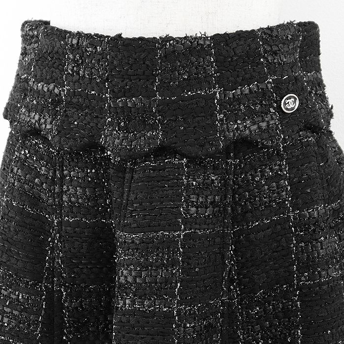 CHANEL ツイードスカート ココマーク フリンジ ブラック 未使用】CHANEL シャネル スカート P71057 Aライン ツイード