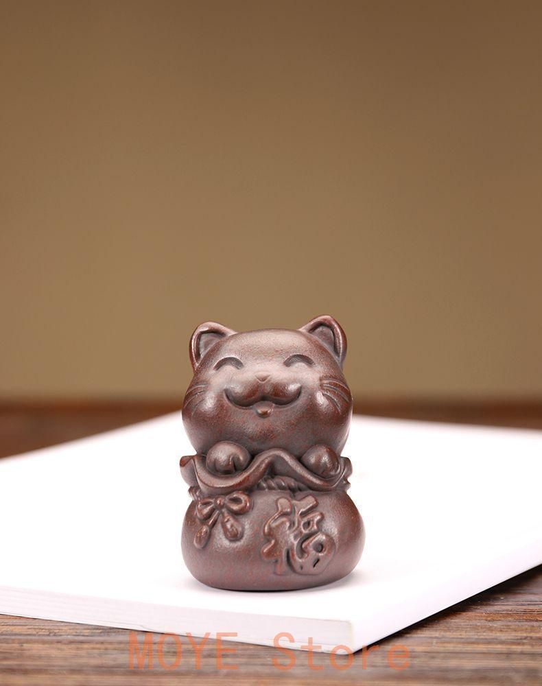 中国宜興 紫砂 福猫 茶寵 可養 茶玩 蓋置 茶道具 装飾品 工芸品