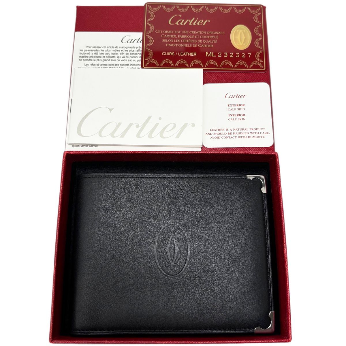 中古】 カルティエ 二つ折り 財布 マストドゥカルティエ ブラック 