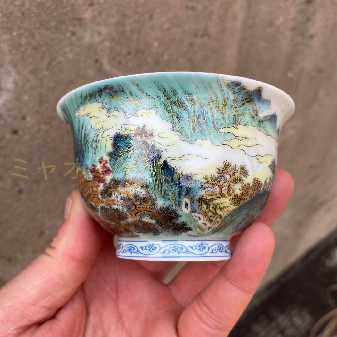 中国茶器 七承堂可懸停山居払雲図三才蓋碗 茶杯 茶碗 煎茶道具 新品未使用 中国茶器 七承堂可懸停山居払雲図三才蓋碗 茶杯 茶碗 煎茶道具