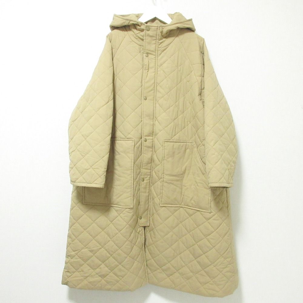 美品 yori ヨリ キルティング フーデッド ロングコート 38 ベージュ  