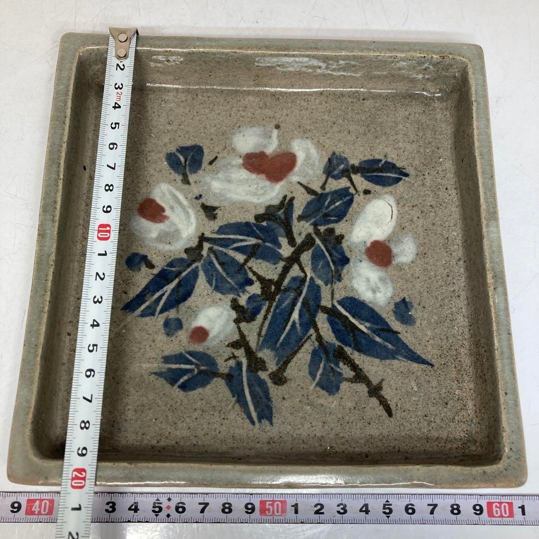 益子焼 人気作家 福原達朗 草花文 角皿 共箱 タエチ 東さ5-0517 WWW_IBETON_RU