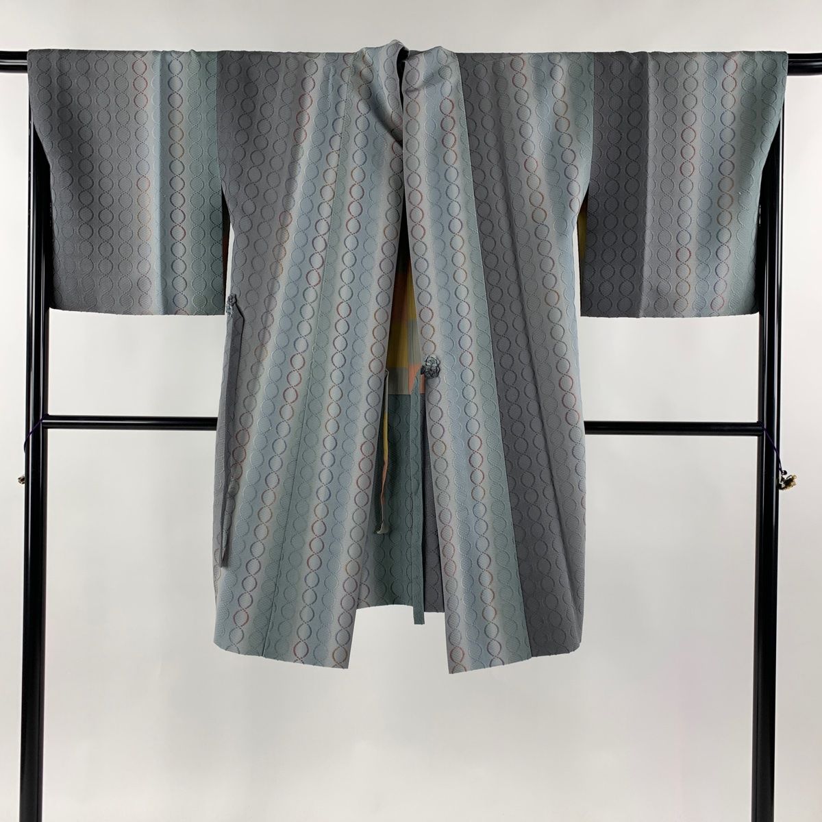 道中着 身丈101.5cm 裄丈67.5cm L 和装コート 幾何学模様 灰緑 正絹