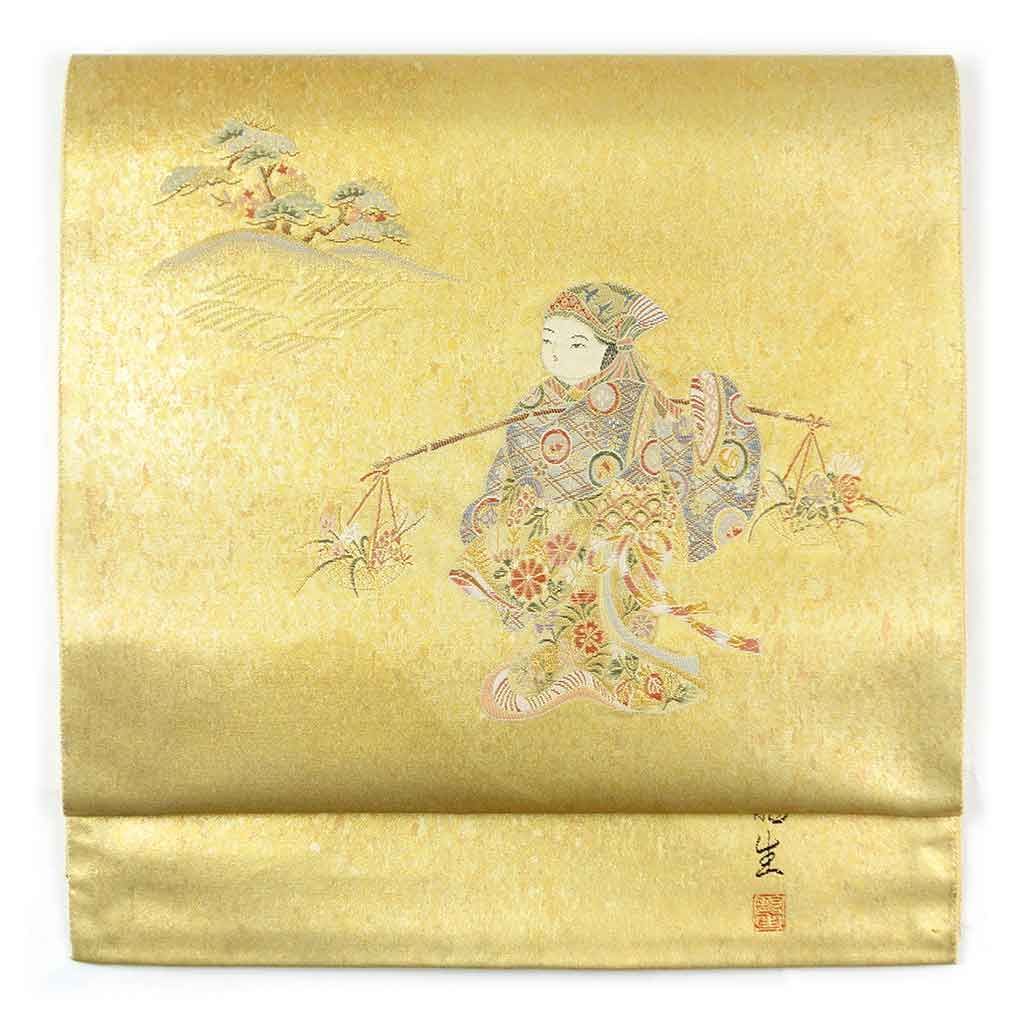 袋帯 幅31cm 長さ430cm レディース 童 秋冬春用 正絹 シルク ゴールド リメイク リユース リサイクル 呉服のきくや