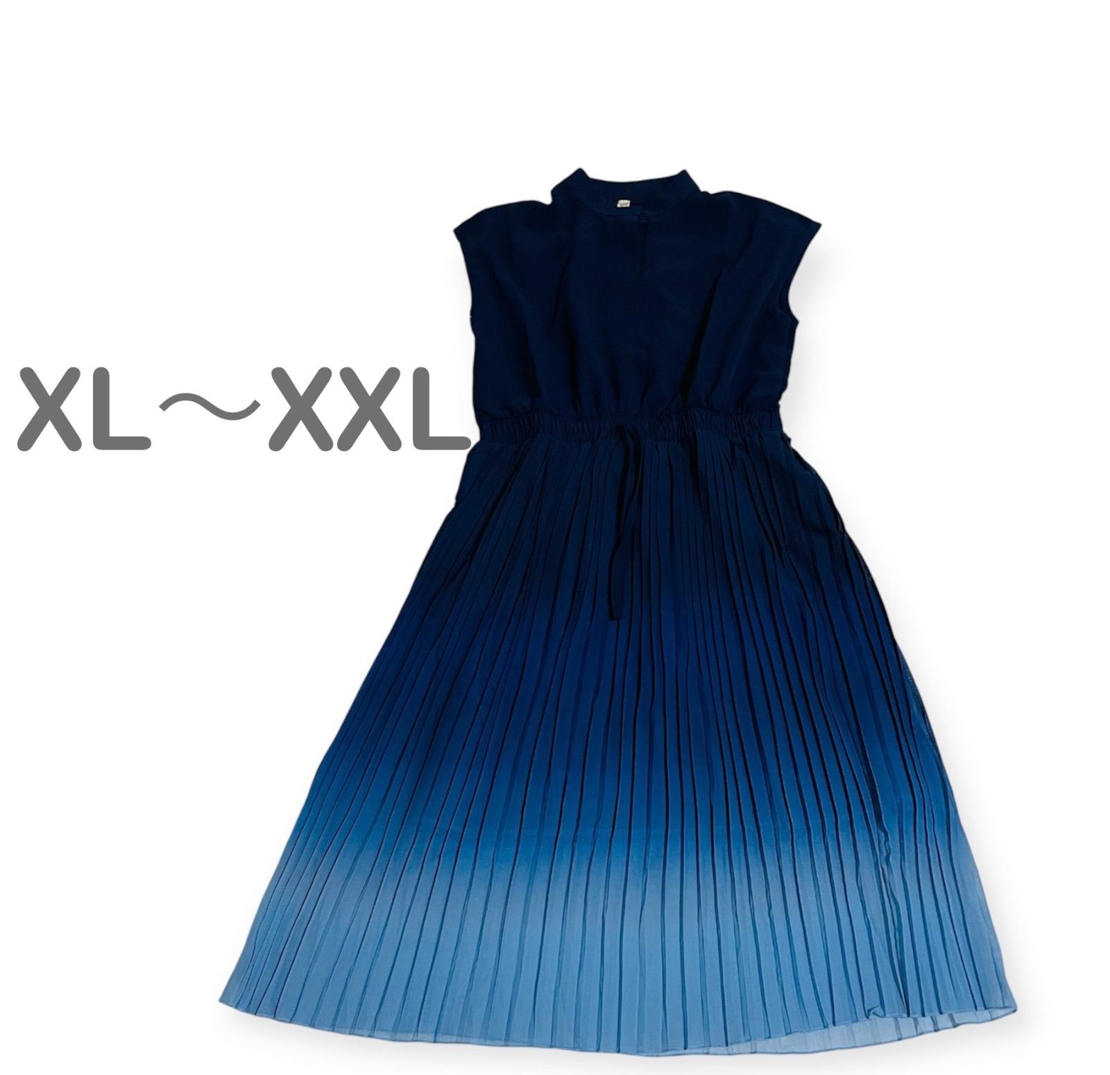 新品】シフォンワンピース 春 夏 ブルー 青 膝丈 大きめ XL XXL