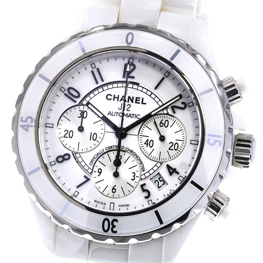 シャネル J12 クロノグラフ 自動巻き 腕時計 セラミック ホワイト H1007 メンズ 40802053447【アラモード】
