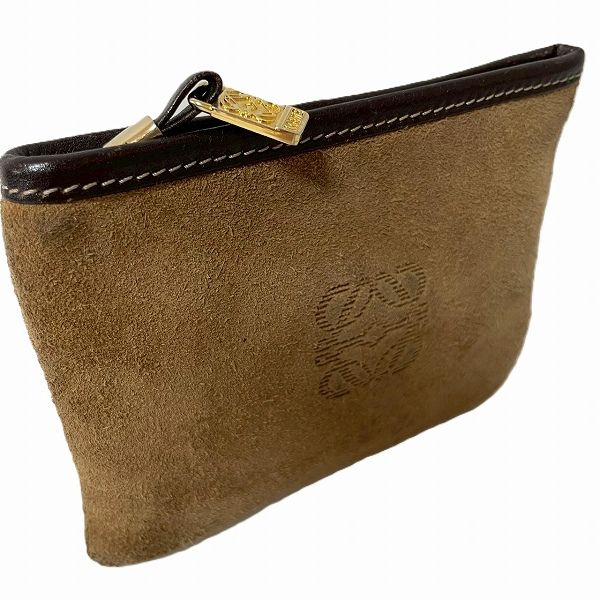 anz ロエベ LOEWE ポーチ 茶 アナグラム スエード ゴールド金具 小物入れ レディース 969053
