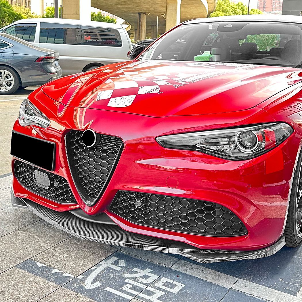 Alfa Romeo Giulia 2015年 スポーツバージョン フロントリップ フロントスプリッター エアロダイナミック ABS ピアノブラック カーボンファイバー調LMQ62