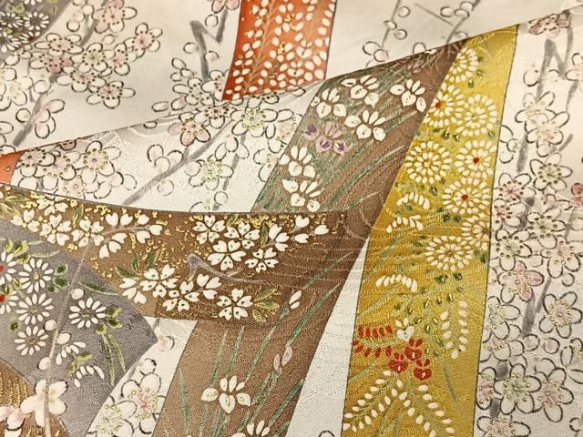 平和屋着物■上質な小紋　風景花松文　鬼しぼ縮緬　正絹　逸品　未使用　AAAM1557Agk 平和屋着物▽上質な小紋 単衣 型染め 風景草花文 鬼しぼ