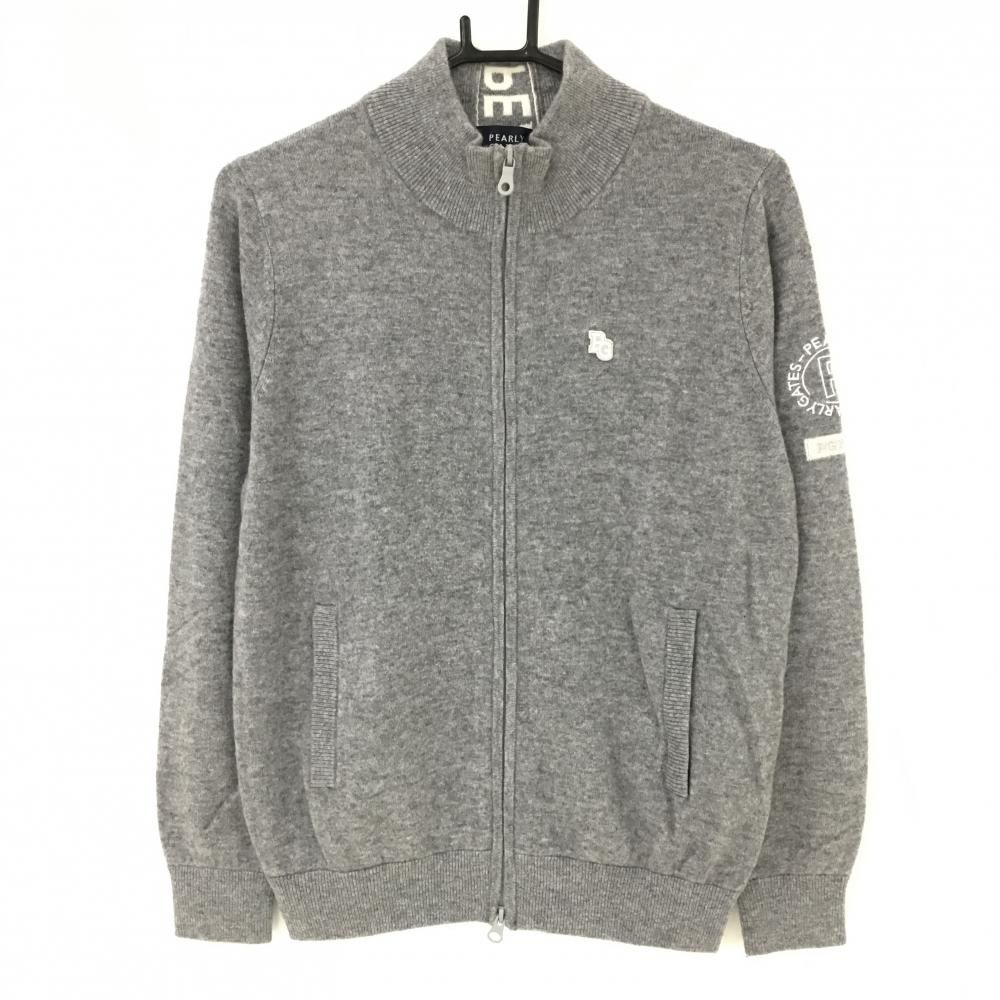 新品】パーリーゲイツ ニットジャケット グレー×白 カシミヤ100