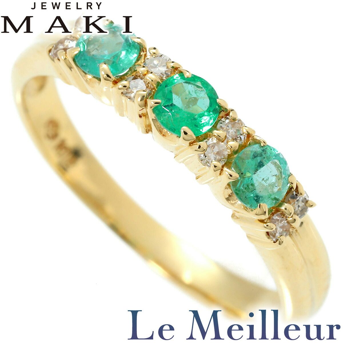ジュエリーマキ リング 指輪 エメラルド 0.32ct ダイヤモンド K18 12号  