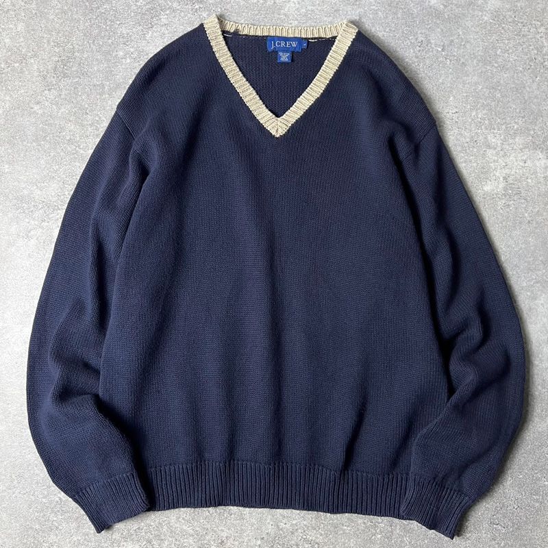 90s 00s J.CREW Vネック 2トーン コットン ニット セーター L