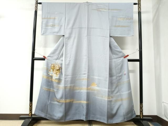 平和屋着物●人間国宝　福田喜三郎　訪問着　連獅子　扇　暈し染め　金彩　ますいわ屋扱い　正絹　逸品　未使用　CAAW8380yc 平和屋着物○人間国宝 福田喜三郎 訪問着 連獅子 扇 暈し染め