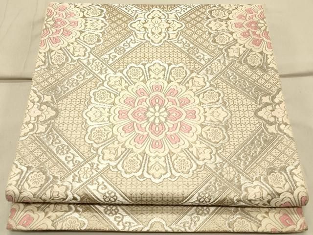 平和屋着物◎西陣 服部織物謹製 六通柄袋帯 唐織 正倉院花文 銀糸 正絹  