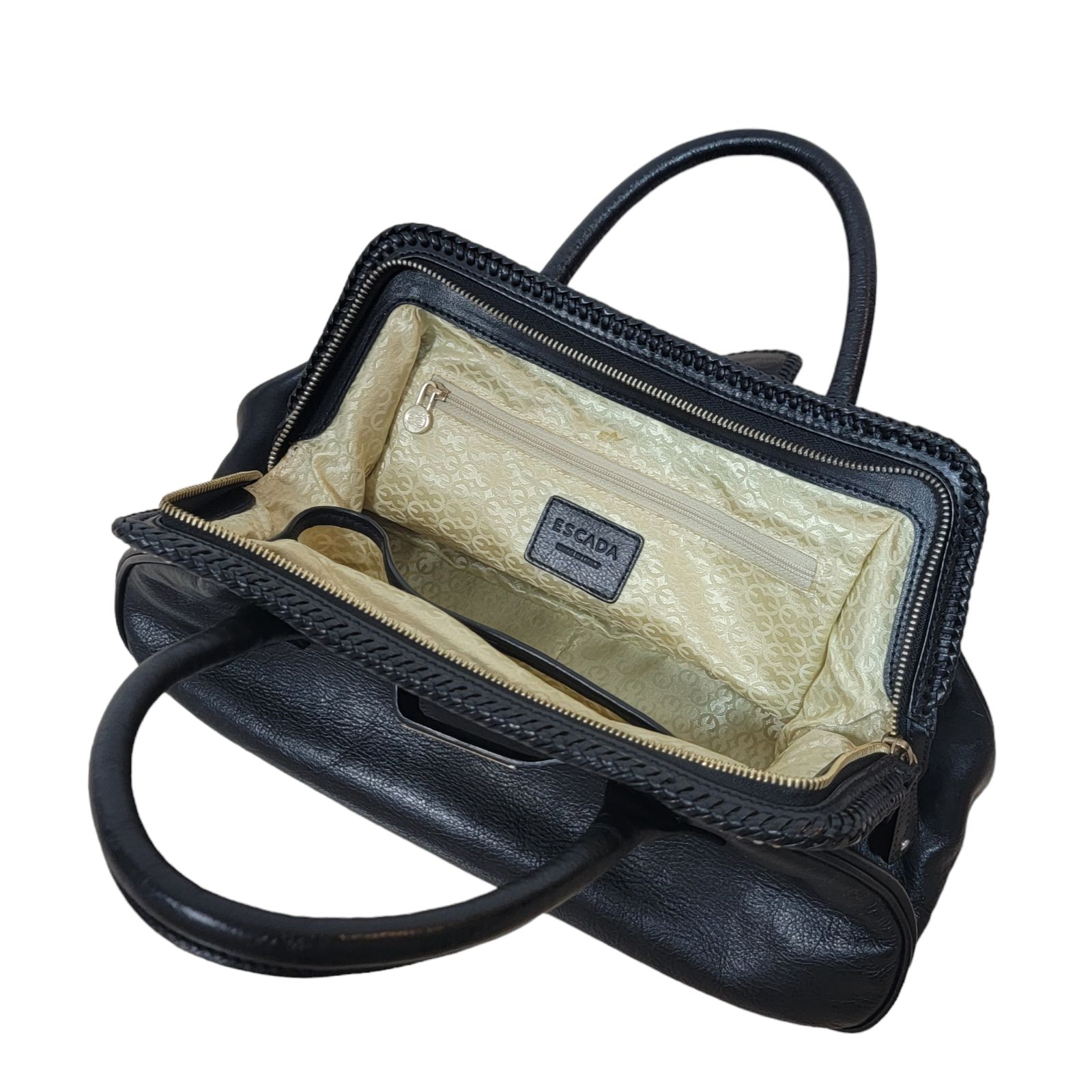 美品】イタリア製 エスカーダ ESCADA 牛革 ハンドバッグ ゴールド金具 