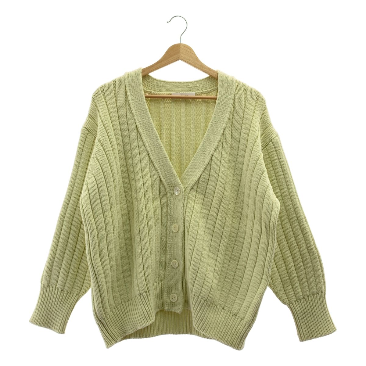【美品】  ebure / エブール | コットン カシミヤ ローゲージ Vネック ニット | ライトイエロー | レディース 美品】 ebure / エブール | コットン カシミヤ ローゲージ V