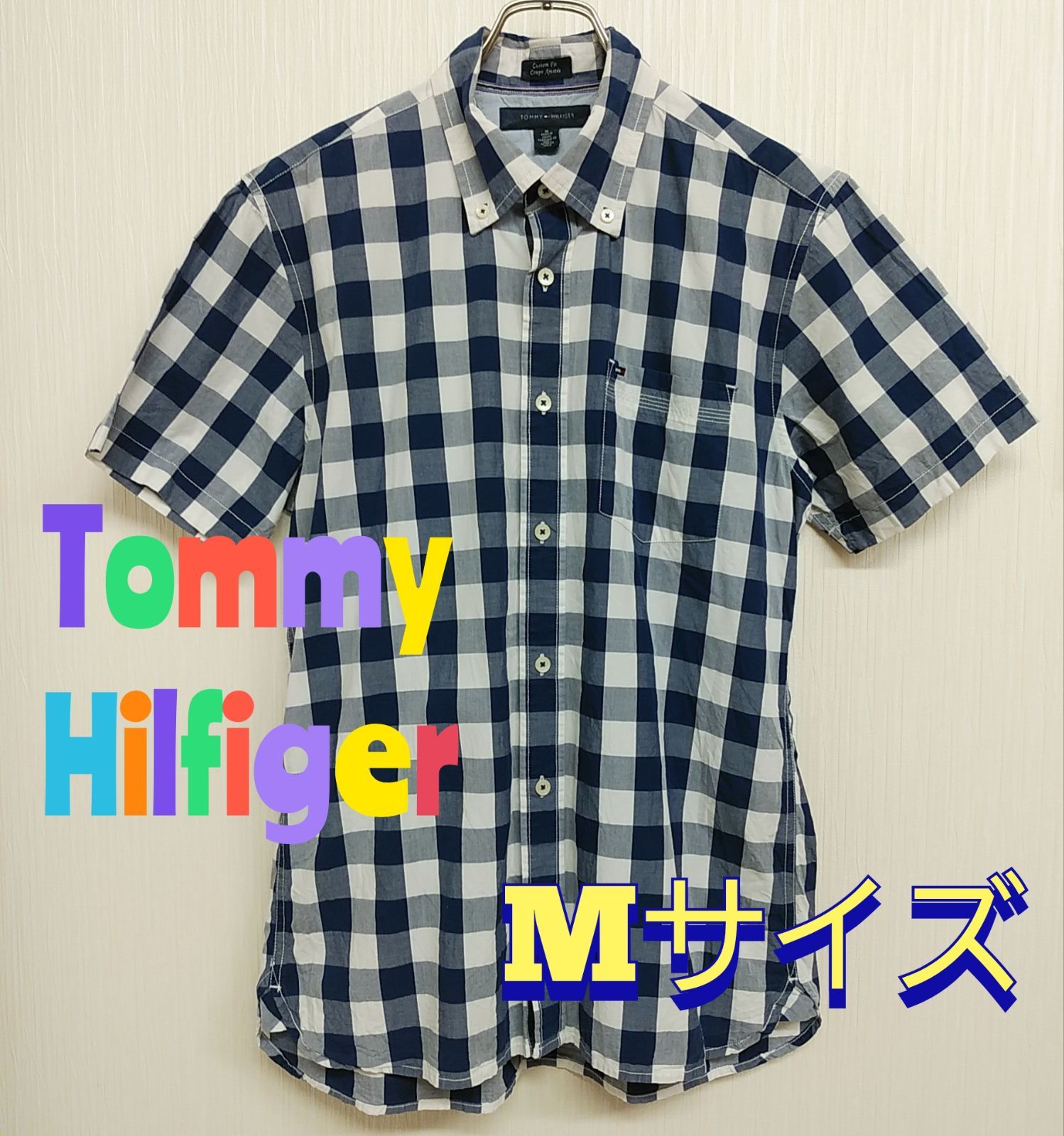 Tommy Hilfiger トミーヒルフィガー 青 チェック半袖シャツ M