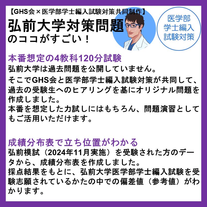 3.弘前大学学士編入試験　6年分　オリジナル対策パック 医学部学士編入】弘前大学 対策問題vol.1 - メルカリ