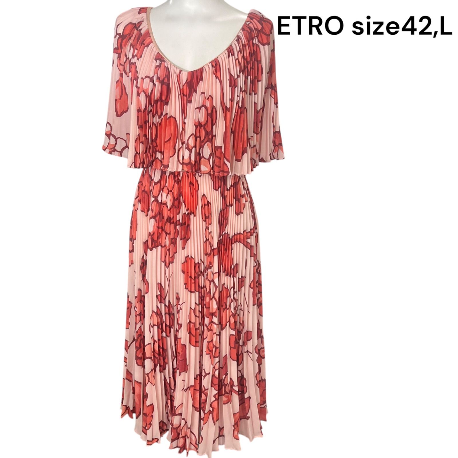 美品 エトロ ETRO プリーツ 花柄 ロング ワンピース 42、L、11号 美品 エトロ ETRO プリーツ 花柄 ロング ワンピース 42、L、11号