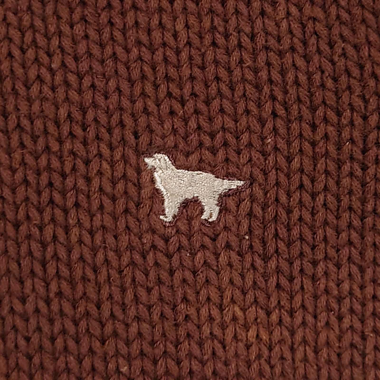 ニットベスト】 レトロ ワンポイント刺繍 犬 Vネック リブライン M相当