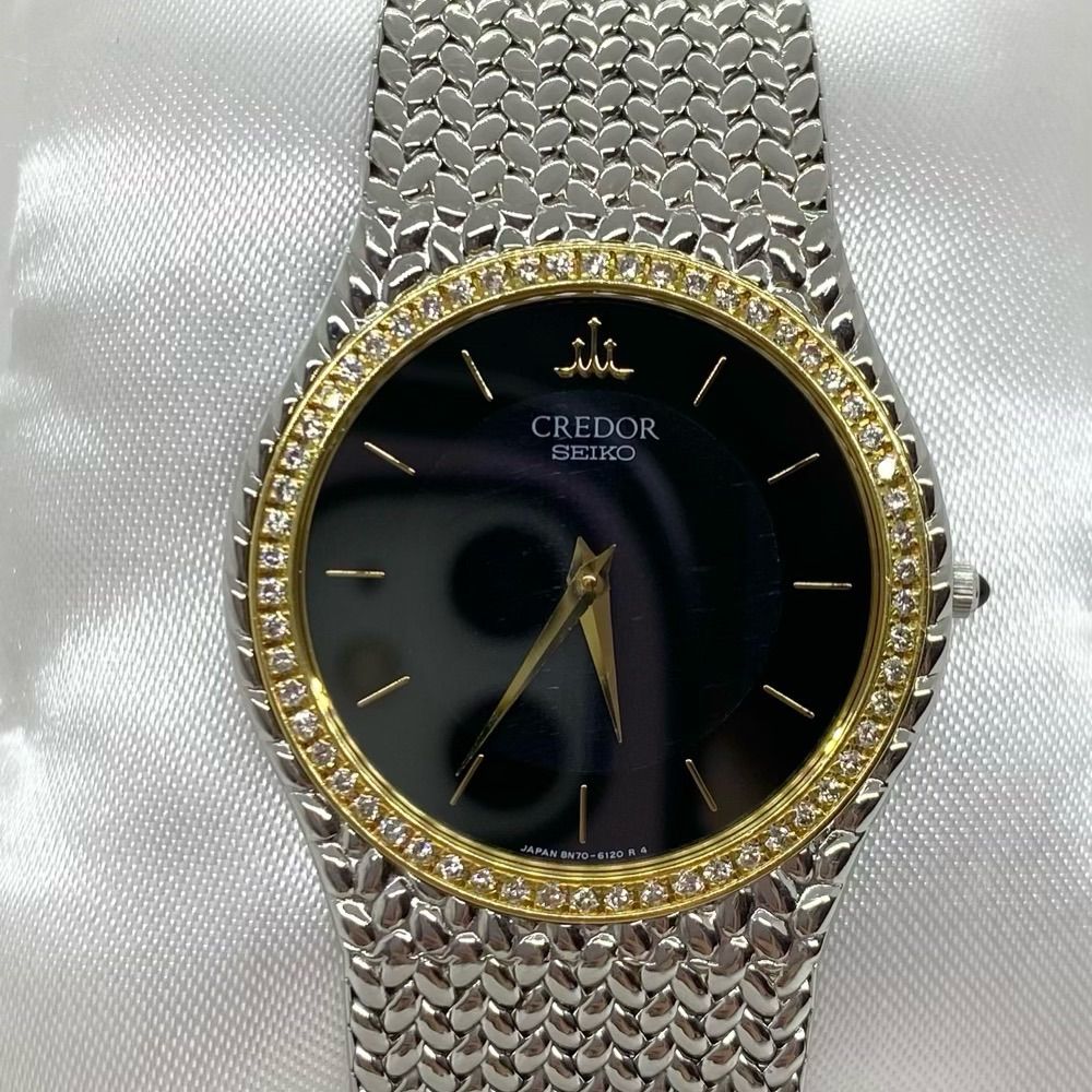 SEIKO セイコー CREDOR クレドール 8N70-6140 18KT ダイヤベゼル ブラック クォーツ ユニセックス 腕時計