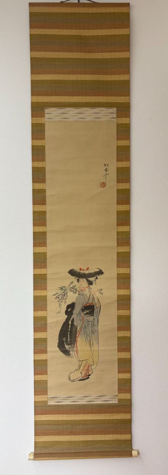 青木 桂岳作 美人画 水墨画 掛軸 き 落款あり 美術品 絵画 日本美術
