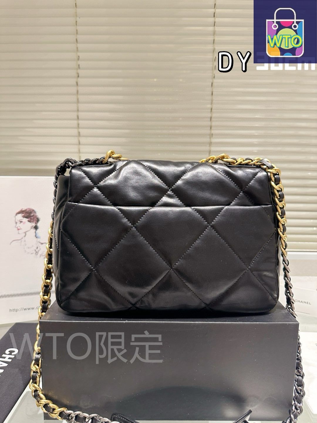骨皮♡CHANEL ナイロン ストラップ Chanel 19 ハンドバッグ、シャイニー ラムスキン、ブラック