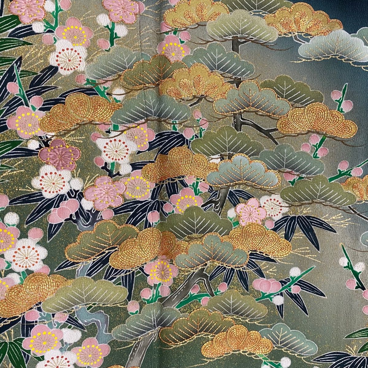黒留袖 身丈168cm 裄丈65cm M 袷 松井青々 落款 松竹梅 金糸 金彩 黒  