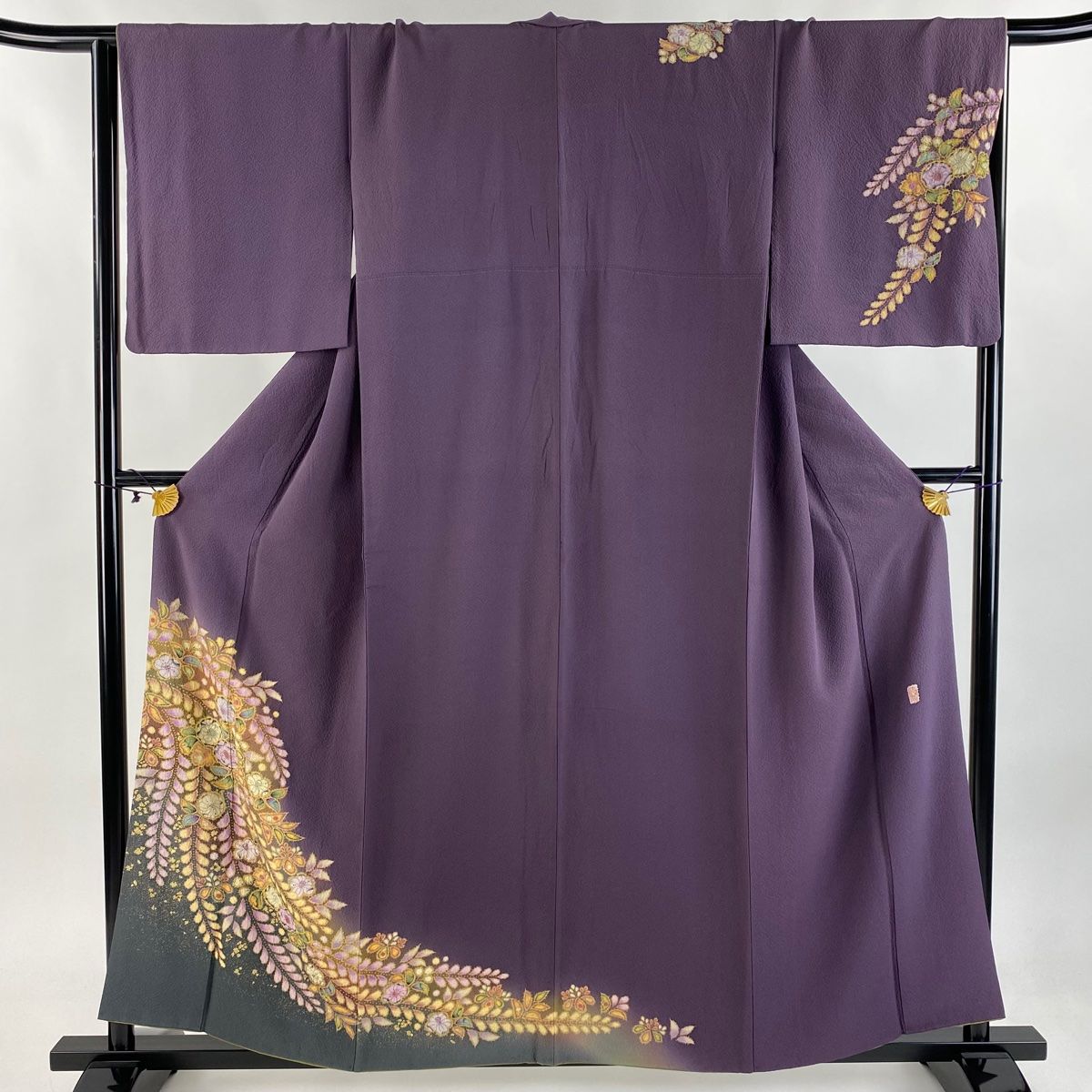 訪問着 身丈157cm 裄丈66cm M 袷 やまと 辻が花 金彩 ぼかし 紫 正絹