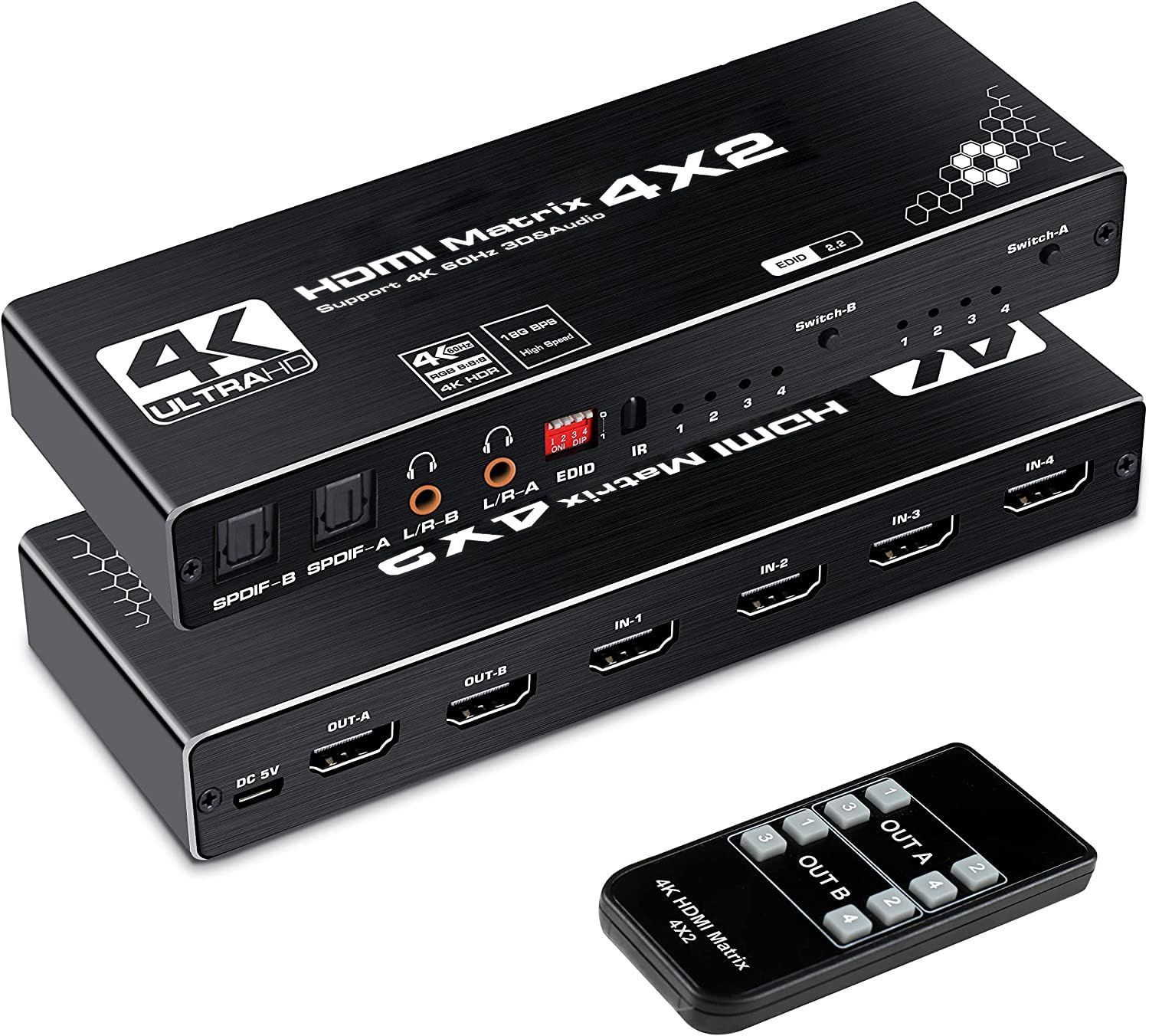 avedio links 4K@60Hz HDMIマトリックス4入力2出力 HDMI切替器 音声分離器 光デジタル/SPDIF/L/Rオーデ avedio links HDMIマトリックス  | avedio links 4K@60Hz HDMI