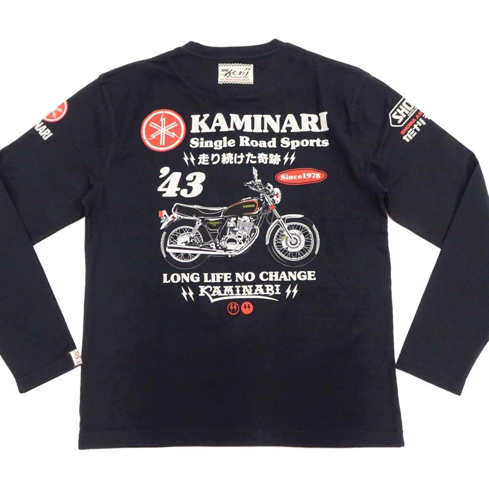 カミナリモータース ロンT KAMINARI 長袖Tシャツ SR400 Single Road sports エフ商会 KMLT-228 ブラック 新品 アメカジショップ