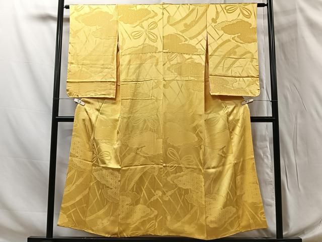 平和屋着物●上質な色無地　霞吉祥地紋　黄唐茶色　正絹　逸品　未使用　CAAZ3144yc 平和屋着物○上質な色無地 霞吉祥地紋 黄唐茶色 正絹 逸品