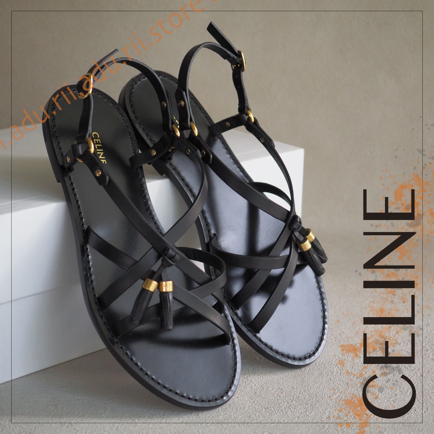 未使用極美品☆ セリーヌ CELINE タッセル付き サンダル レザー  