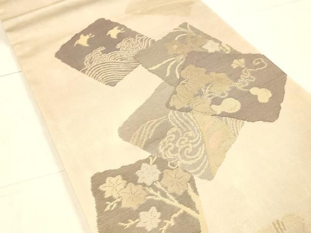 平和屋着物＊夏物 太鼓柄袋帯 流水千鳥舟文 瓢箪 金糸 正絹 逸品