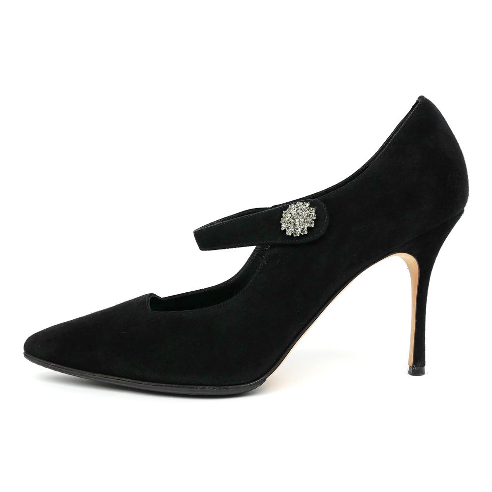 名東】マノロ ブラニク ヒールパンプス ビジュー BK ブラック サイズ38