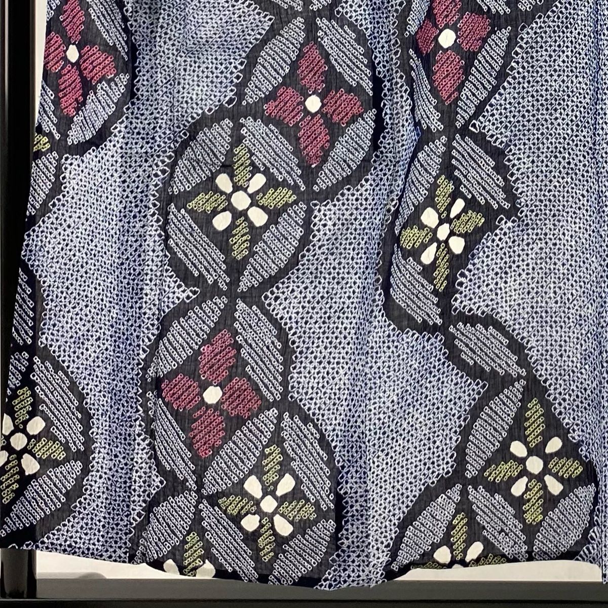 浴衣 身丈155cm 裄丈64cm M 絞り浴衣 七宝 花菱 濃紺 綿