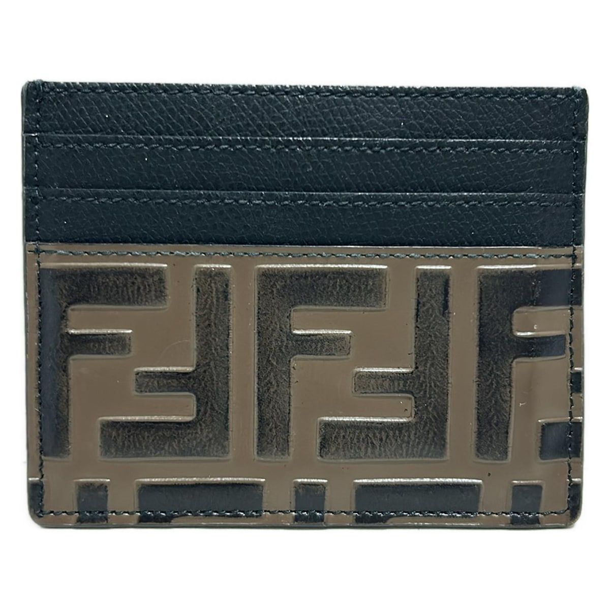 FENDI フェンディ カードケース ズッカ柄 8M0269 ダークブラウン×黒 型押し加工 レザー
