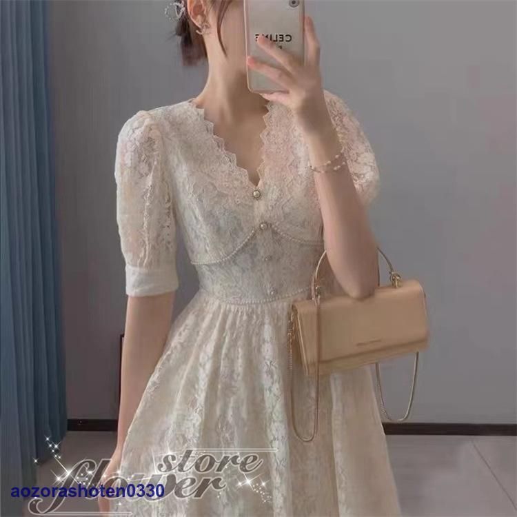 白ワンピース 膝丈ワンピース レディース 袖あり 半袖 Aライン