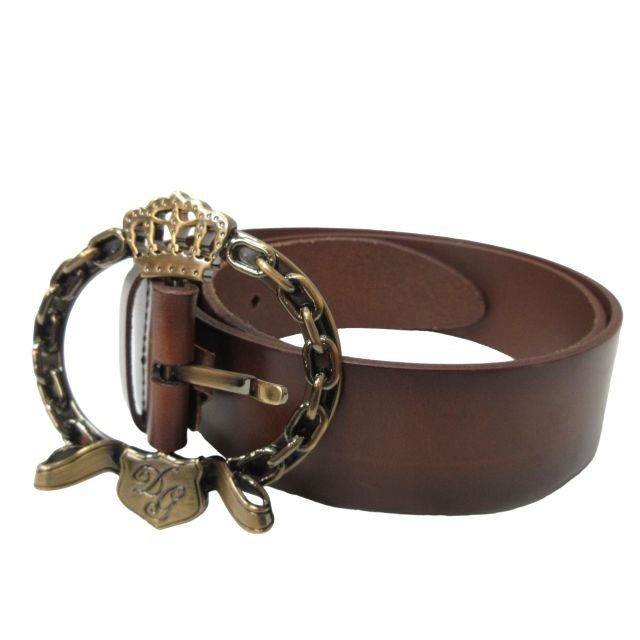 ☆DOLCE&GABBANA☆ドルガバロゴバックルレザーベルト☆95ブラウン赤茶  