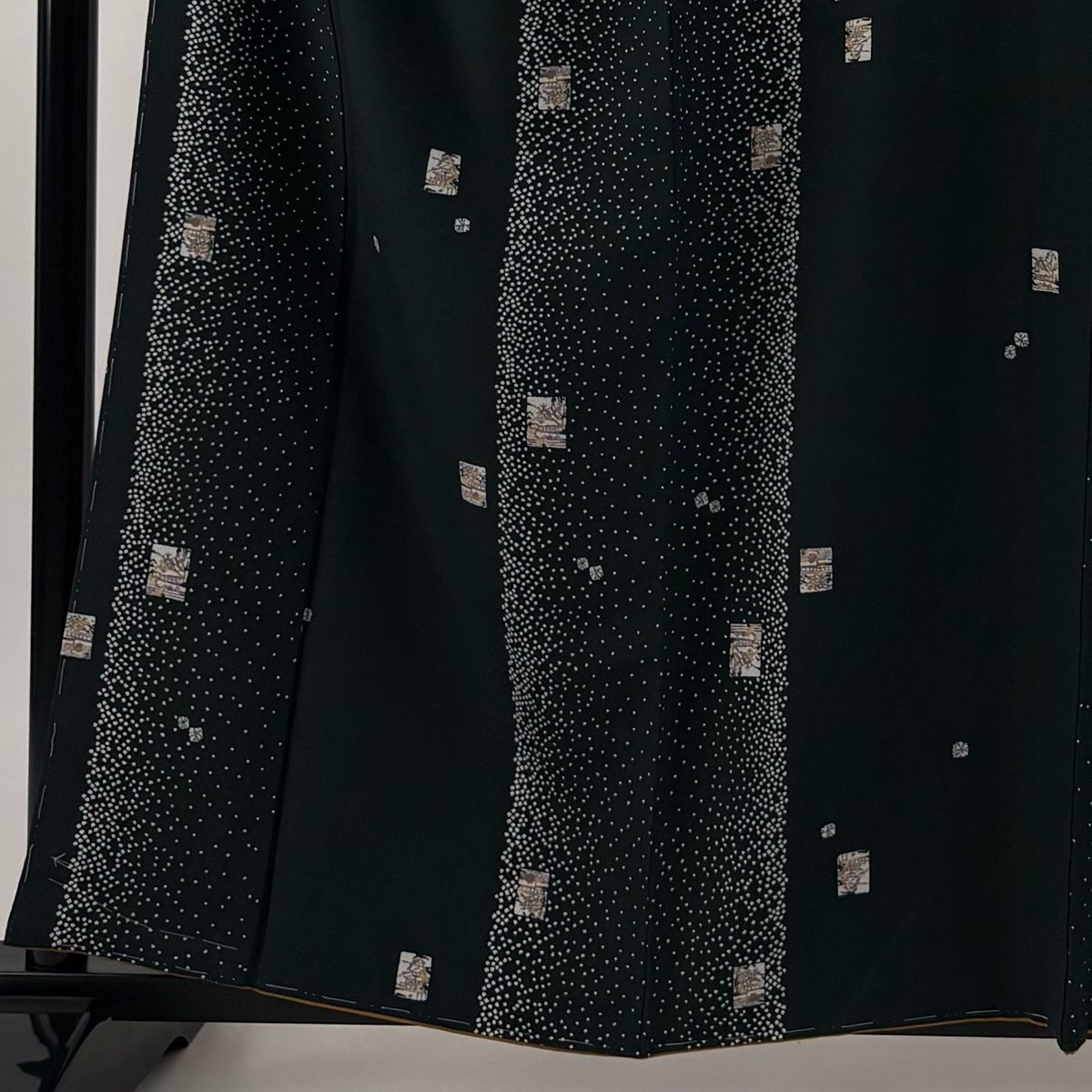 小紋 身丈159.5cm 裄丈68cm L 袷 袋帯セット 風景 幾何学模様 深緑 正絹 秀品