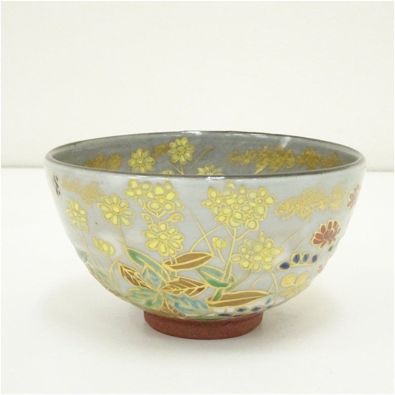 京焼 宮川香雪造 色絵春草茶碗 共箱 茶道 抹茶 おしゃれ 抹茶茶碗 抹茶碗 和食器 レトロ 茶器 骨董 茶わん 茶会 茶の湯 3月 春