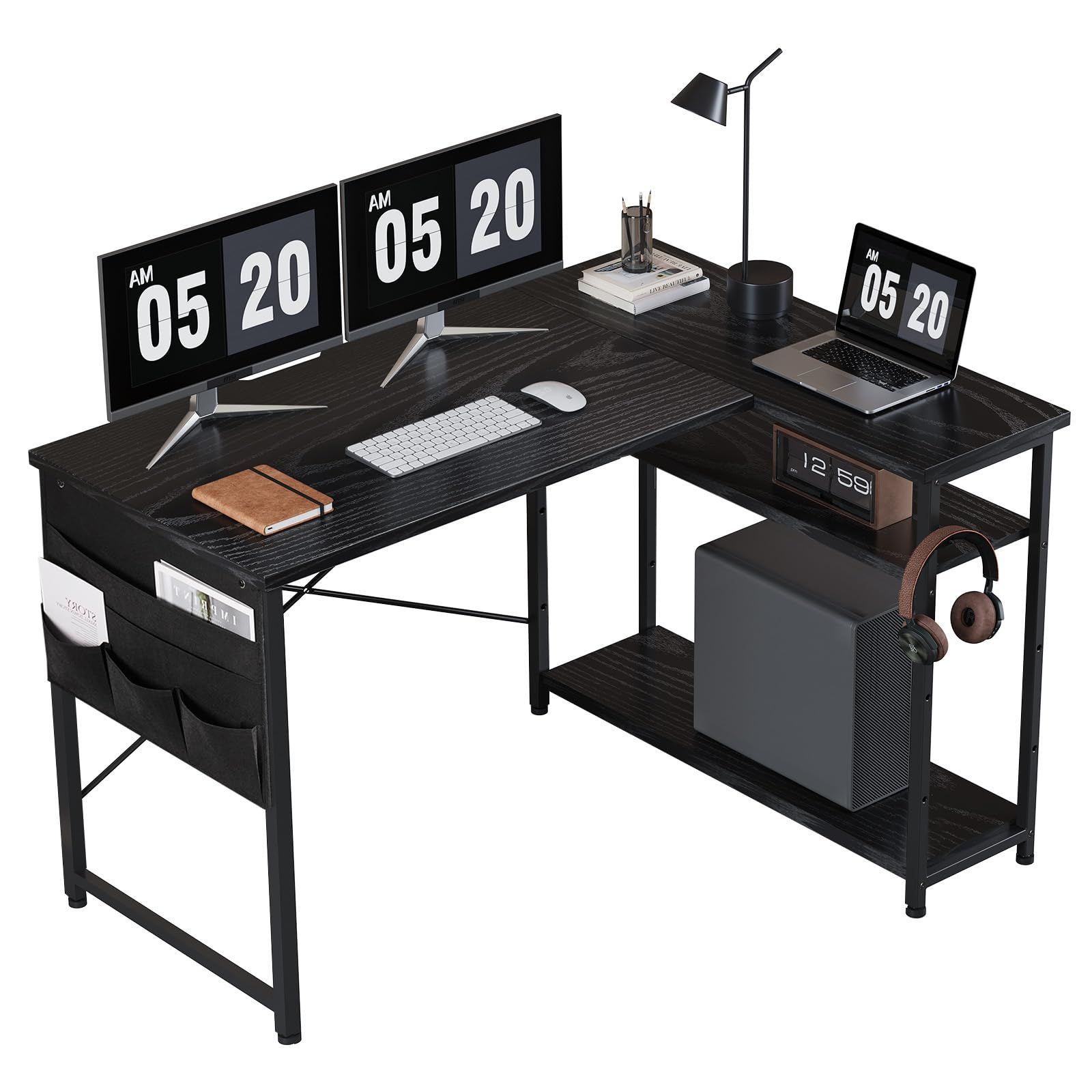 YeTom ゲーミングデスク l字デスク pcデスク 右棚左棚 幅107cm ゲーミングテーブル gaming desk 収納袋付きオフィスデスク ゲームデスク ゲーミング机 つくえ ライティングデスク 黑い