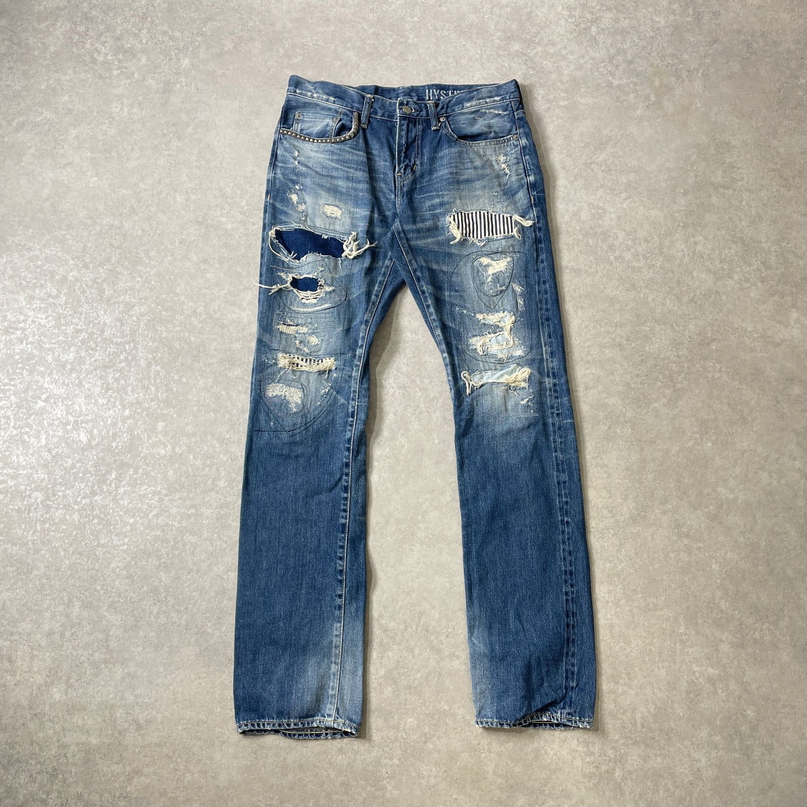 HYSTERIC GLAMOUR スタッズ ダメージNOBU加工 デニム パンツ 