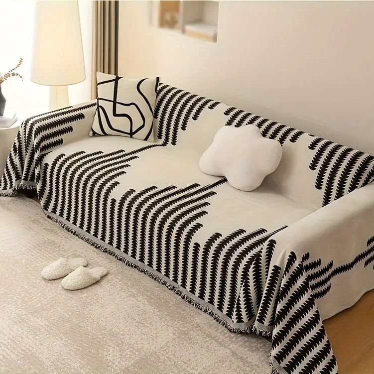 マルチカバー ソファーカバー ソファカバー スローケット ベッドカバー フリンジ付き シンプル おしゃれ 肘付き 肘なし かけるだけ 洗える オールシーズン 北欧 汚れ防止 ペット対策 180 340cm ブラック