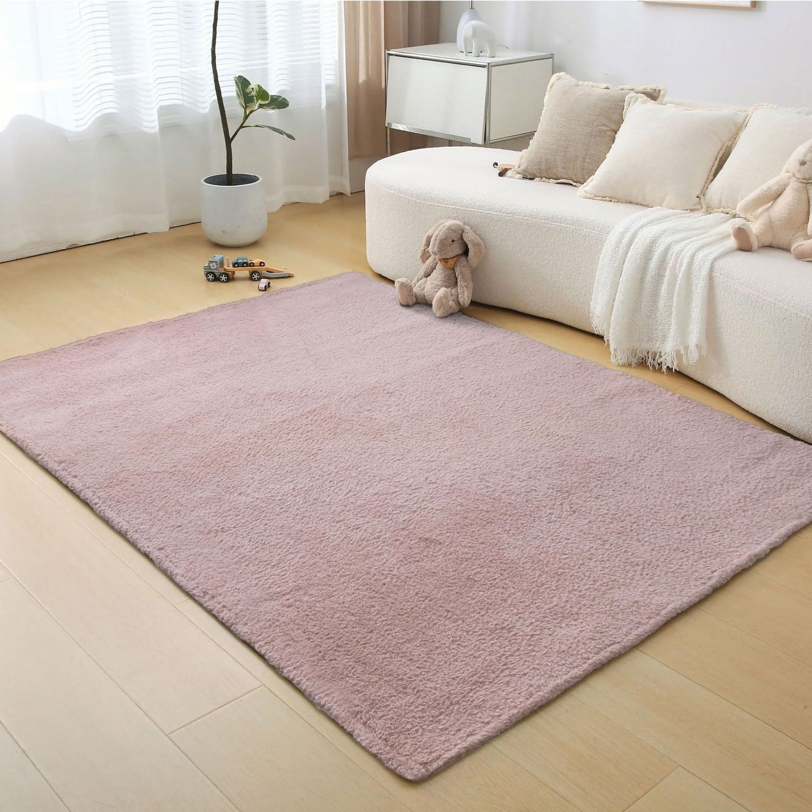 LUXRUG ラグ カーペット 洗えるラグマット 滑り止め付き 防ダニ 抗菌 防臭機能搭載 ふわふわと優しいテディベア風の肌触りを持つ絨毯 折り畳み オールシーズン快適にご使用 床暖房対応 130×190cm 無地 ピンク
